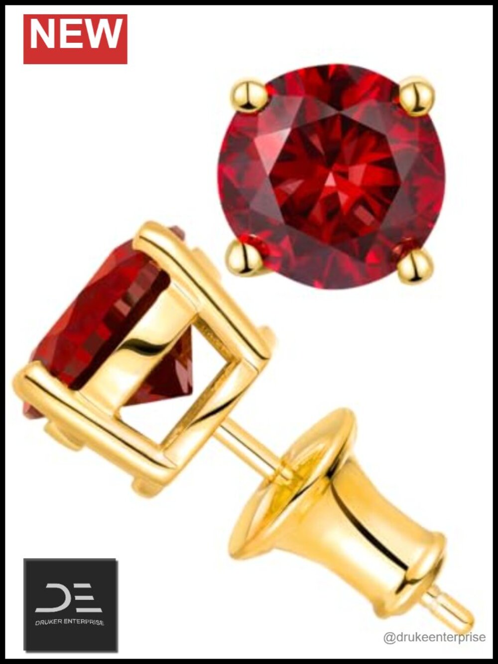 Round Cut Birthstone Stud Earrings 925 Sterling Silver 4-Prong